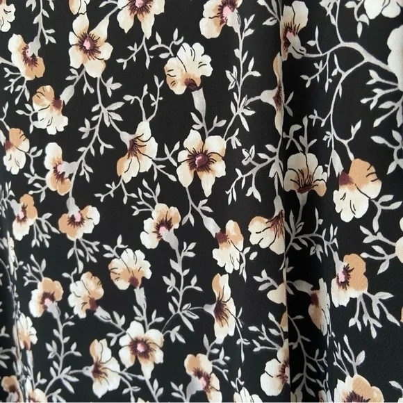 CATHERINE MALANDRINO BLACK/WHITE/BEIGE FLORAL JERSEY SHORT SLEEVED TOP, X-LARGE - Picture 7 of 9